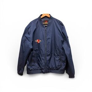 Men's Blue Bomber Jacket with Embroidered Logo